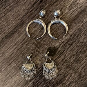 Free People Boho Silver Dangle Earrings (2 sets)